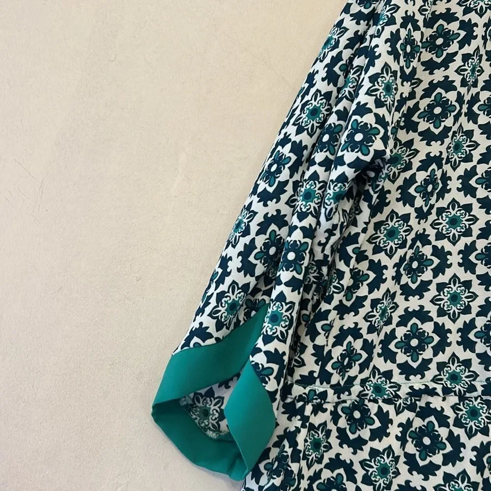 Crescent Allium green white patterned tie waist tunic Size S New